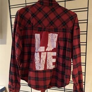 Upcycled Flannel Shirt w/Love Indiana Graphic Size L